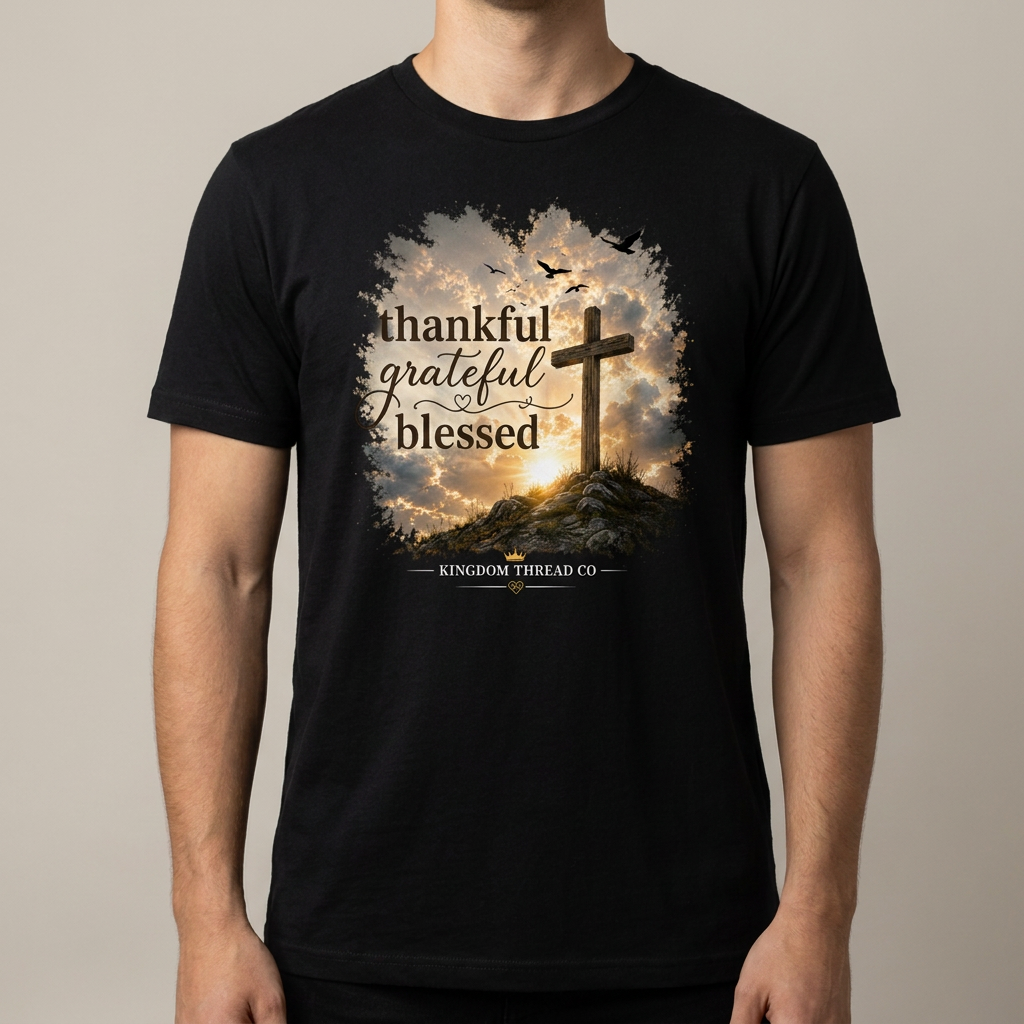 Thankful Grateful Blessed tee front view