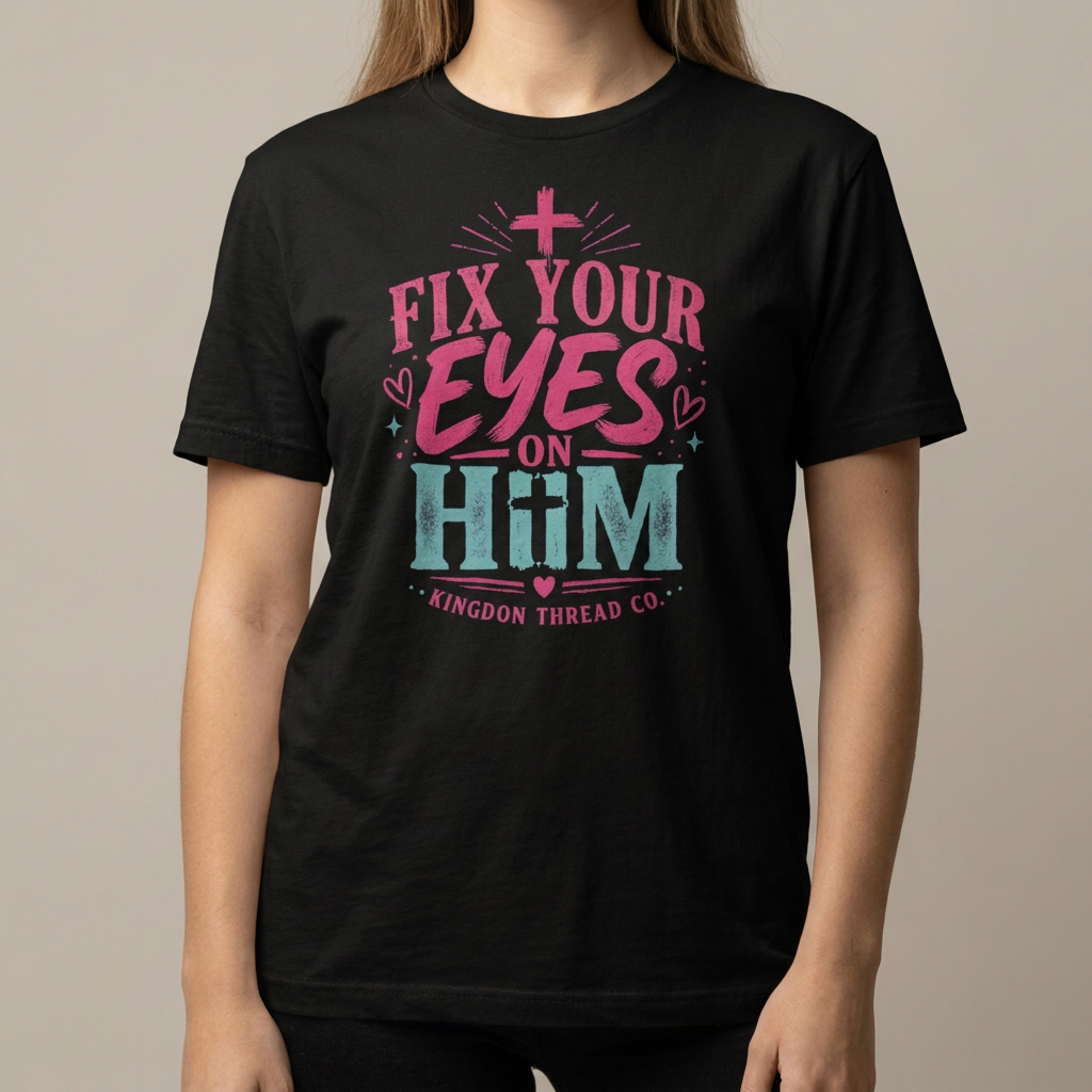 Fix your eyes on Him tee front view